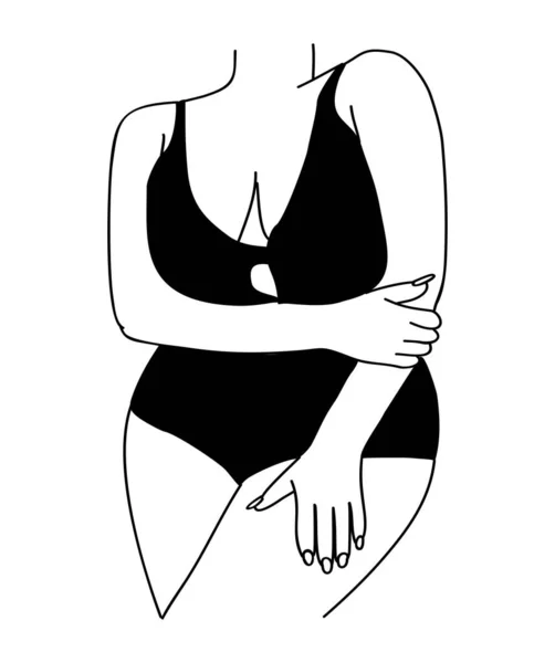 Zeilenkunst Vektor Illustration Kurviger Frauen Unterwäsche Size Girl Bikini Body — Stockvektor