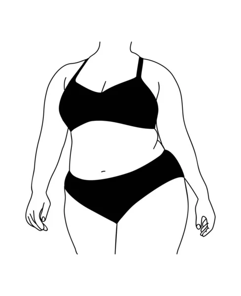 Vonal Művészet Vektor Illusztráció Görbe Fehérneműben Plusz Méretű Lány Bikiniben — Stock Vector