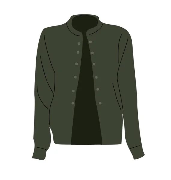 Grüne Jacke Mit Knöpfen Moderner Offener Lederblazer Trendige Freizeitkleidung Stilvolles — Stockvektor