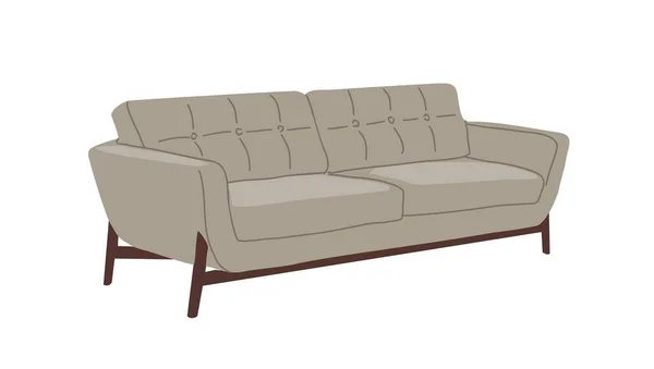 Stylish Comfortable Gray Sofa Vector Flat Illustration Modern Fabric Couch — Stock Vector