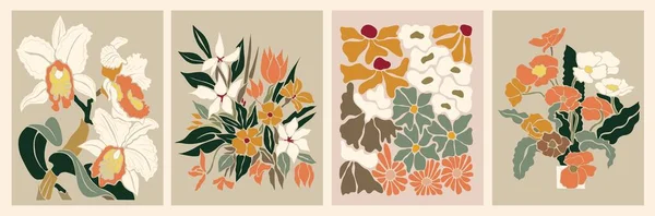 Conjunto Cartazes Flores Abstratas Impressão Mercado Flores Artes Parede Botânicas — Vetor de Stock