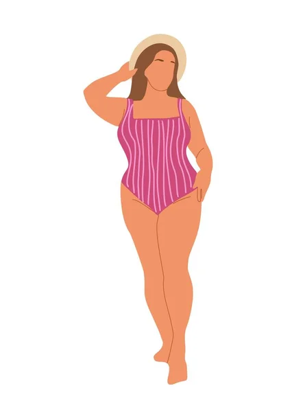 Kıvrımlı Bikinili Kadın Önden Bakan Mayolu Güzel Bir Kız Çizgi — Stok Vektör