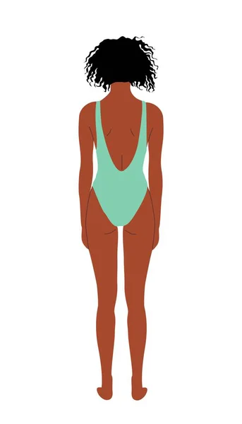 Black Bikini Woman Pretty African American Girl Swimsuit Standing Back — Stock Vector