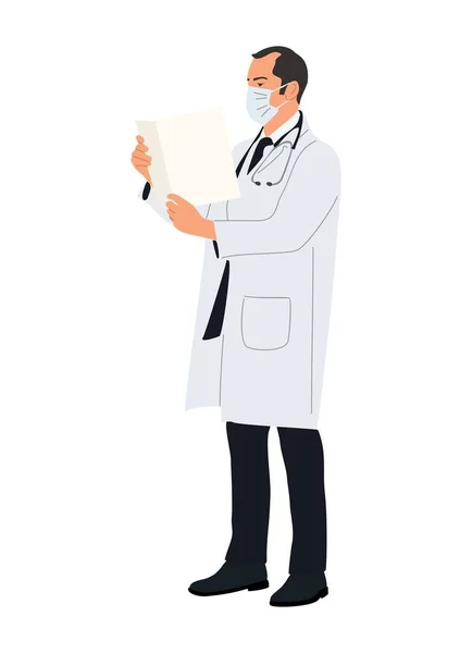 Médico Masculino Personagem Ler Documentos Vista Lateral Bonito Profissional Saúde — Vetor de Stock