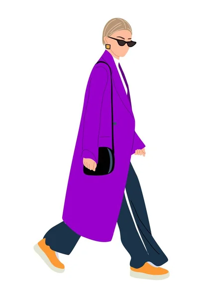 Mujer Negocios Caminando Vista Lateral Primavera Casual Inteligente Traje Otoño — Vector de stock