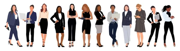 Coleção Mulheres Negócios Vector Ilustração Realista Diversas Mulheres Desenhos Animados — Vetor de Stock