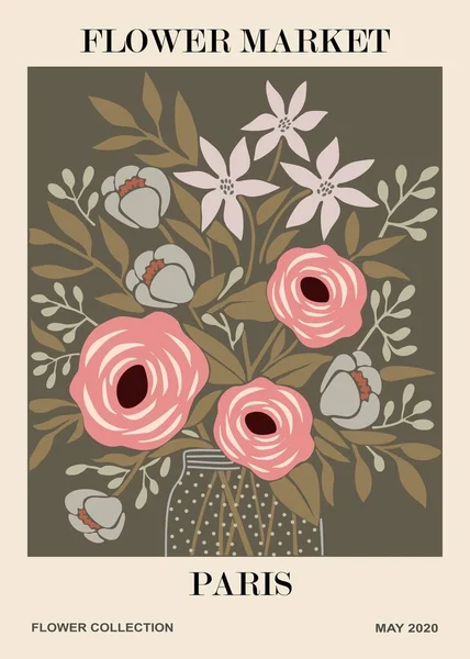 Abstract Flower Market Paris Плакат Тендітне Мистецтво Ботанічної Стіни Квітковим — стоковий вектор