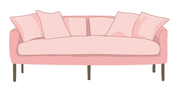 Elegante Confortável Rosa Sofá Vetor Plana Ilustração Sofá Tecido Moderno — Vetor de Stock