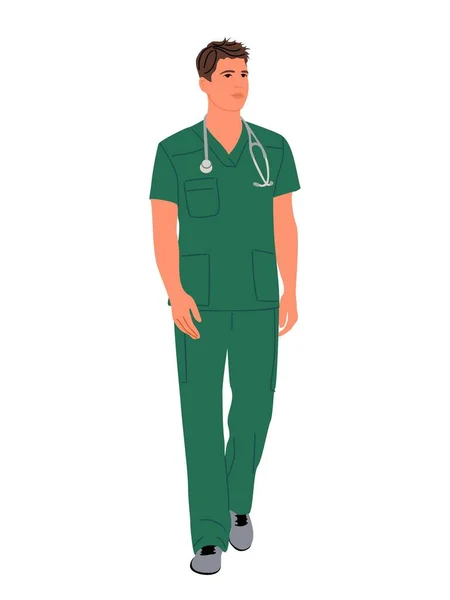 Médico Varón Retrato Joven Sonriente Trabajador Médico Con Uniforme Color — Vector de stock