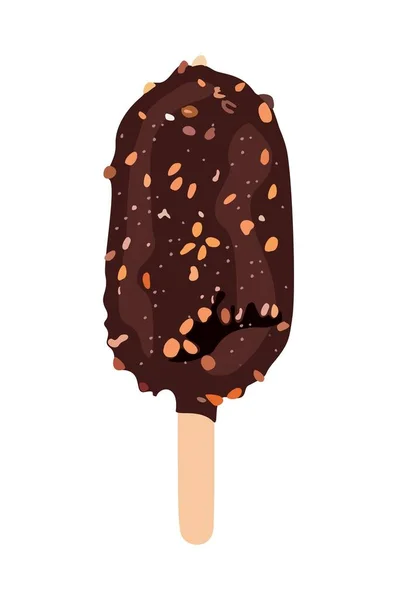 Ice Cream Chocolate Popsicle Colorful Icecream Bar Dark Chocolate Glaze — Stock Vector