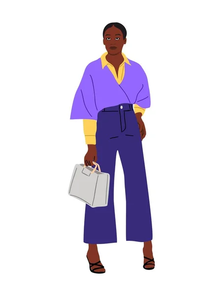 Modern Svart Affärskvinna Vektor Realistisk Illustration Attraktiv Afrikansk Amerikansk Flicka — Stock vektor
