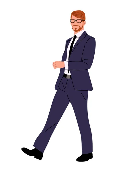 Kráčející Podnikatel Pohledný Muž Plnovousem Obleku Brýlích Vektorové Realistické Ilustrace — Stockový vektor