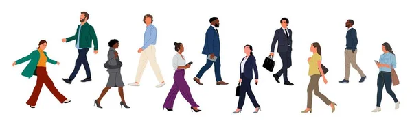 Különböző Üzletemberek Sétálgatnak Oldalnézetben Modern Férfiak Nők Különböző Etnikumú Életkorú — Stock Vector