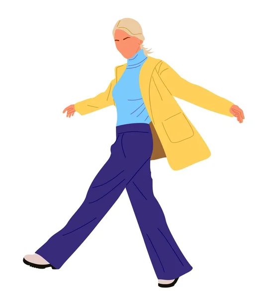 Mujer Negocios Caminando Vista Lateral Chica Rubia Bonita Traje Oficina — Vector de stock