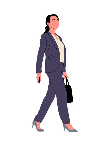 Bizneswoman Chodząca Boku Ładna Dziewczyna Eleganckim Stroju Biurowym Smartfonem Torbą — Wektor stockowy