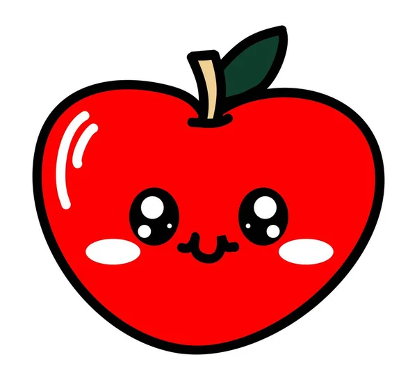 Söt Kawaii Rött Äpple Rolig Frukt Med Ögon Och Mun — Stock vektor