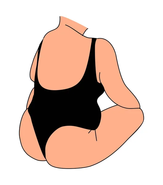 Curvy Femme Assis Vue Arrière Dessin Art Ligne Vectoriel Couleur — Image vectorielle