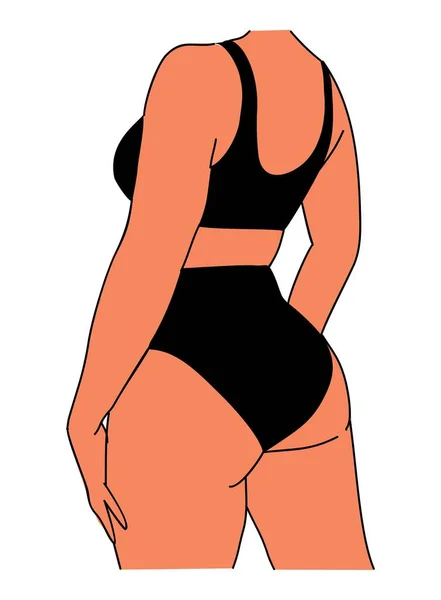 Curvy Femme Vue Arrière Vectoriel Dessin Art Ligne Couleur Taille — Image vectorielle