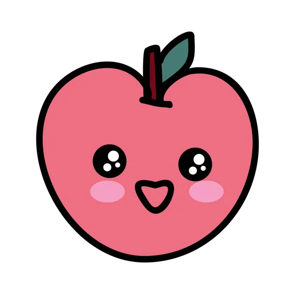 Słodkie Kawaii Różowe Jabłko Śmieszny Owoc Oczami Ustami Emoticon Emocje — Wektor stockowy