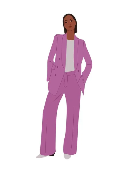 Mujer Negra Moderna Primavera Informal Elegante Moda Traje Oficina Verano — Vector de stock