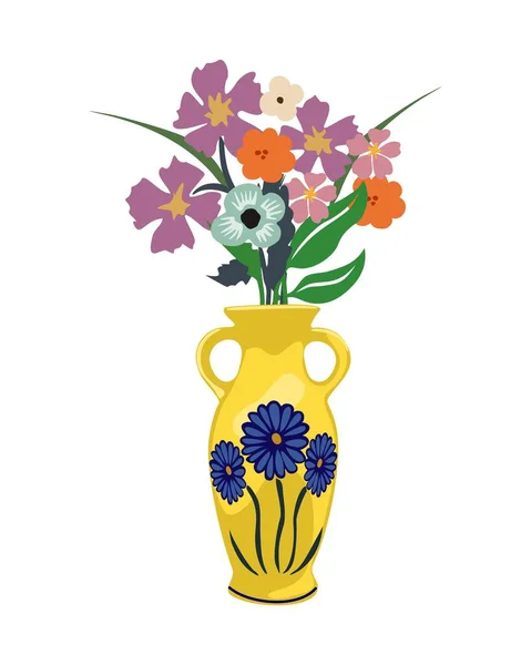 Wunderschöne Blühende Blumen Der Vase Isoliert Auf Weißem Hintergrund Blumenstrauß — Stockvektor