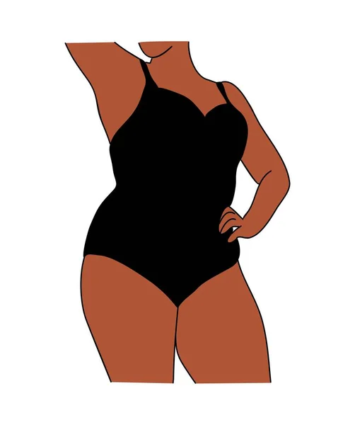 Curvy Black Woman Vector Colored Line Art Drawing Size Beautiful — Stock Vector
