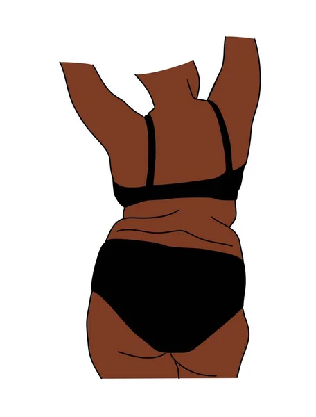Kavisli Siyah Kadın Vektör Renkli Çizgi Çizimi Artı Bikinili Güzel — Stok Vektör