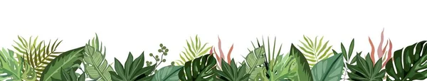 Hojas Tropicales Ramas Bordean Ilustración Botánica Moda Verde Para Invitación — Vector de stock