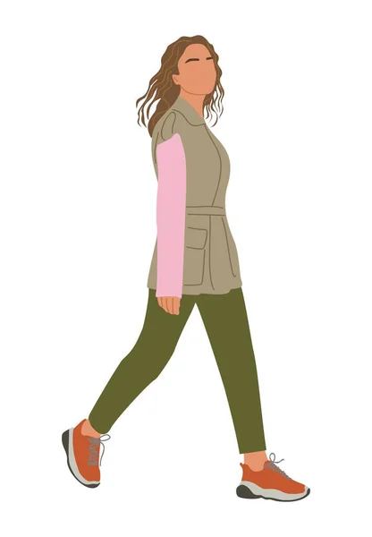 Mujer Negocios Caminando Vista Lateral Chica Bonita Primavera Casual Inteligente — Archivo Imágenes Vectoriales