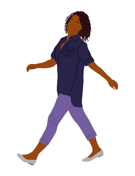Schwarze Geschäftsfrau Fuß Seitenansicht Hübsches Afrikanisch Amerikanisches Mädchen Schickem Lässigem — Stockvektor