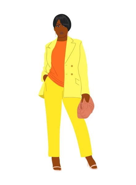 Современная Черная Деловая Женщина Довольно Африканская Американка Модном Офисном Костюме — стоковый вектор