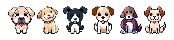 Cães Engraçados Engraçados Doodle Vetor Set Dog Coleção Design Personagens —  Vetores de Stock