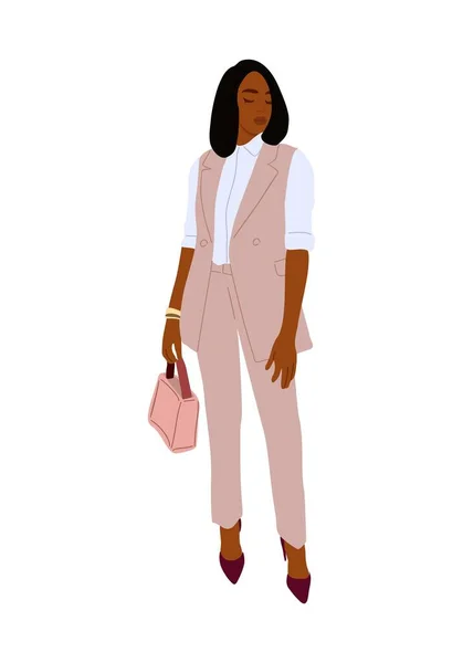 Illustration Vectorielle Femme Affaires Noire Attrayant Afro Américaine Fille Tenue — Image vectorielle