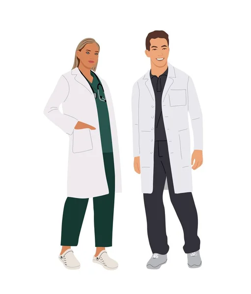 Dos Doctores Enfermeras Paramédicos Juntos Trabajadores Médicos Masculinos Femeninos Jóvenes — Vector de stock