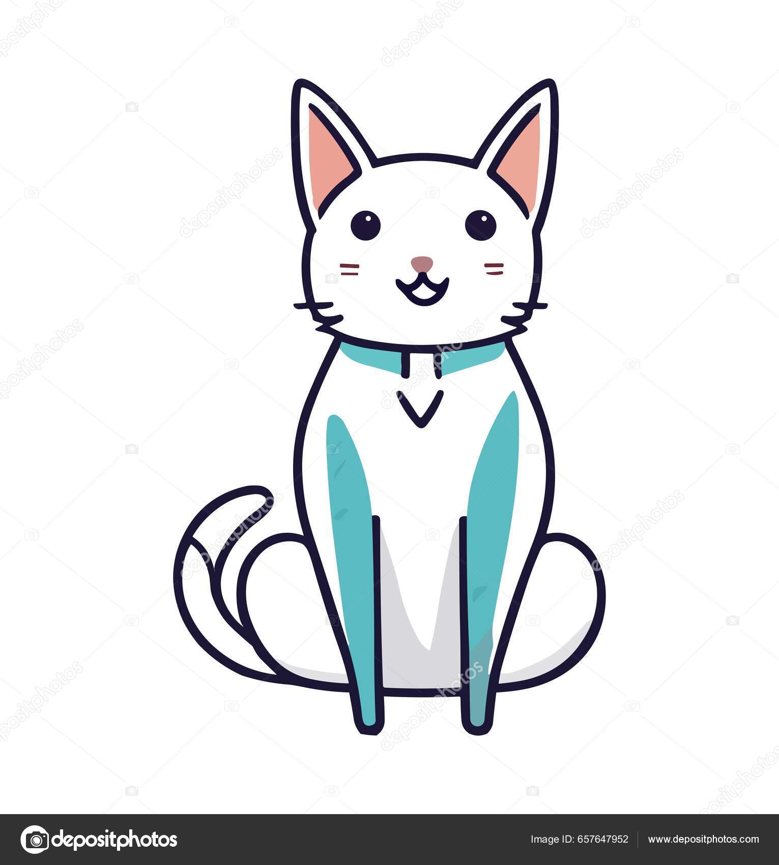 Gato Bonito Desenho Animado Ícone Vetor Estilo Doodle Delineamento Simples  imagem vetorial de LanaBrow© 657647404