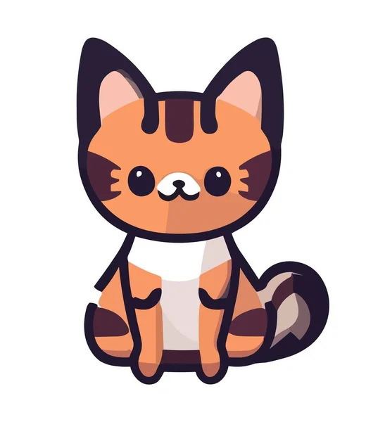 Cute Cat Cartoon Doodle Style Vector Icon Simple Outline Cat — Stock Vector