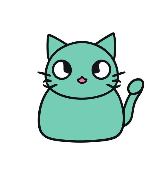 Cute Cat Cartoon Doodle Style Vector Icon Simple Outline Cat — Stock Vector