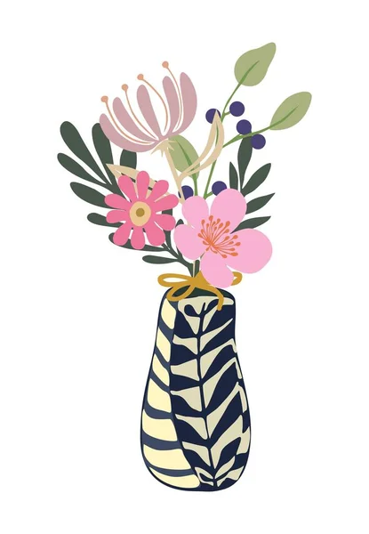 Wunderschöne Blühende Blumen Der Vase Isoliert Auf Weißem Hintergrund Blumenstrauß — Stockvektor