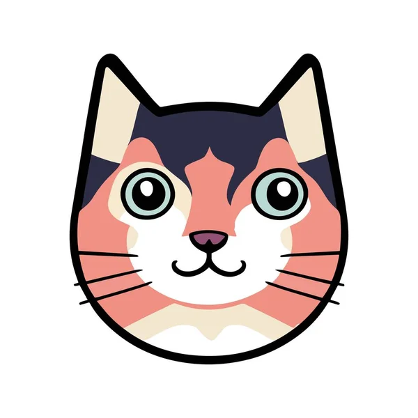 Cute Cat Face Cartoon Doodle Style Vector Icon Simple Outline — Stock Vector