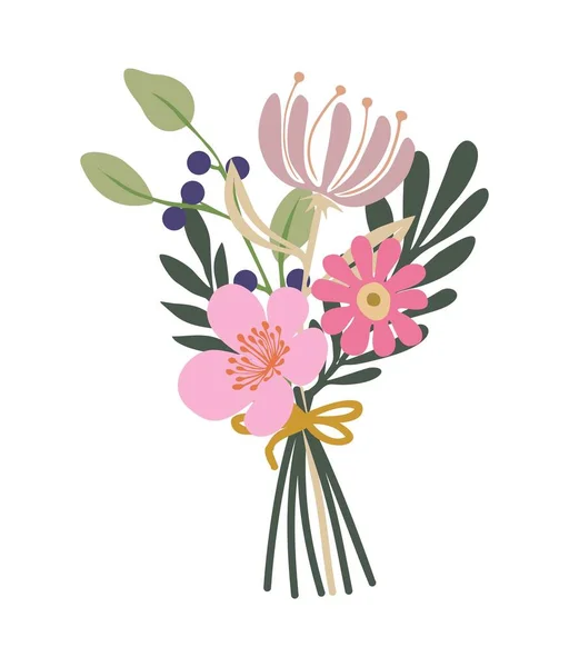 Beau Bouquet Avec Jardin Fleurs Sauvages Diverses Plantes Fleurs Avec — Image vectorielle