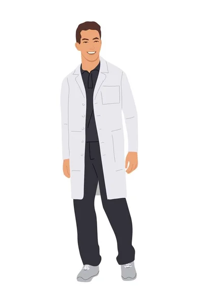 Charakter Mužského Doktora Usmívající Doktor Záchranář Zdravotník Uniformě Bílém Plášti — Stockový vektor