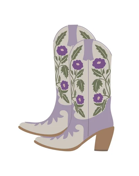 Cowboy Boots Traditional Western Lilac Cowgirl Boots Decorated Embroidered Blue — Stock Vector