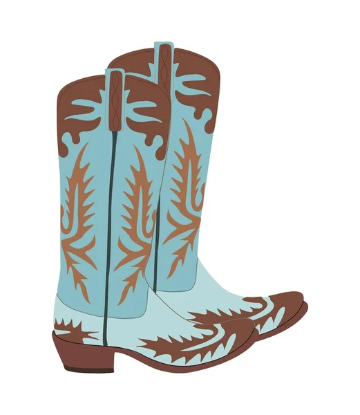 Cowgirl Boots Traditional Western Turquoise Leather Cowboy Boots Decorated Embroidered — Stock Vector