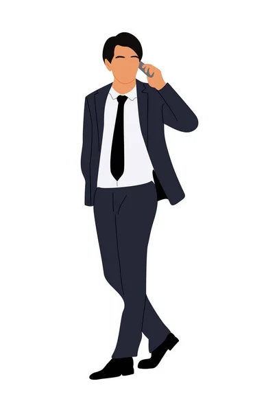 Podnikatelský Charakter Hezký Mladý Obchodník Společenském Obleku Chodí Mluví Telefonu — Stockový vektor