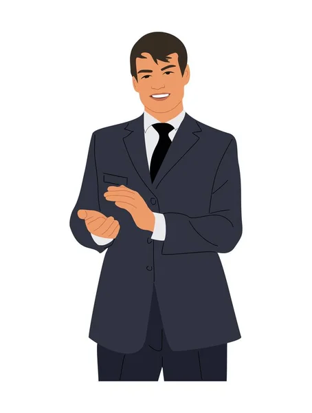 Geschäftsmanncharakter Ein Hübscher Junger Geschäftsmann Formellen Anzug Klatscht Die Hände — Stockvektor