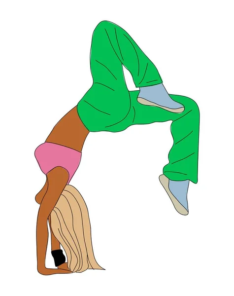 Bailarina Adolescente Hip Hop Dibujo Vectorial Contorno Breakdance Aislado Sobre — Archivo Imágenes Vectoriales