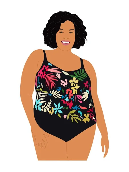 Chica Curvilínea Bikini Vector Ilustración Realista Aislado Sobre Fondo Blanco — Vector de stock