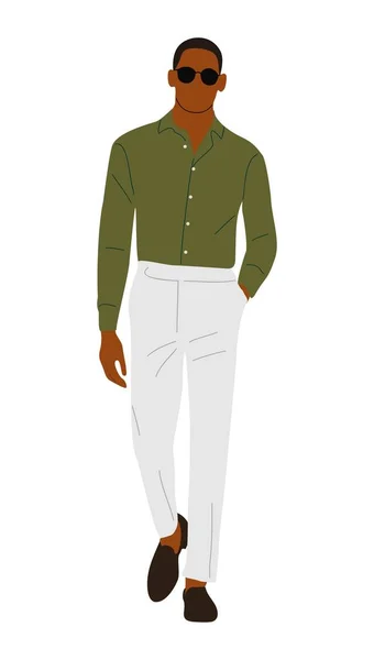 Stylový Mladý Muž Letní Ulici Módní Oblečení Fešák Black Business — Stockový vektor