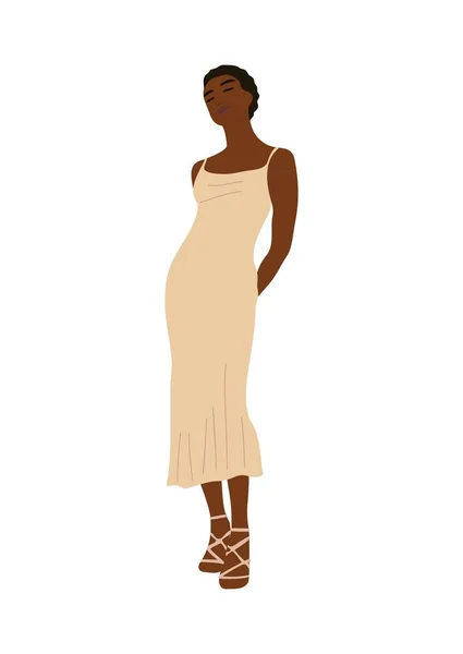 Mooie Zwarte Vrouw Mode Jurk Voor Avonds Cocktail Party Evenement — Stockvector