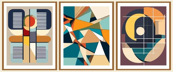 Set Bauhaus Retro Posters Background Vector Abstract Wall Art Inspired — Stock Vector